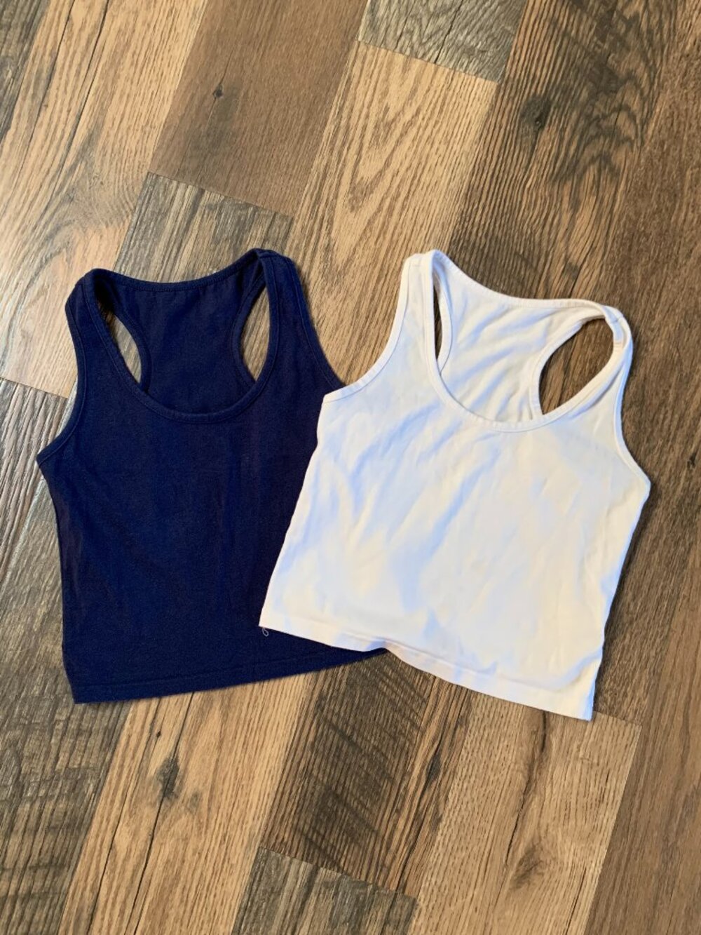 Ladies size Small Racerback Cropped Tanktops 1 Navy Blue & 1 White